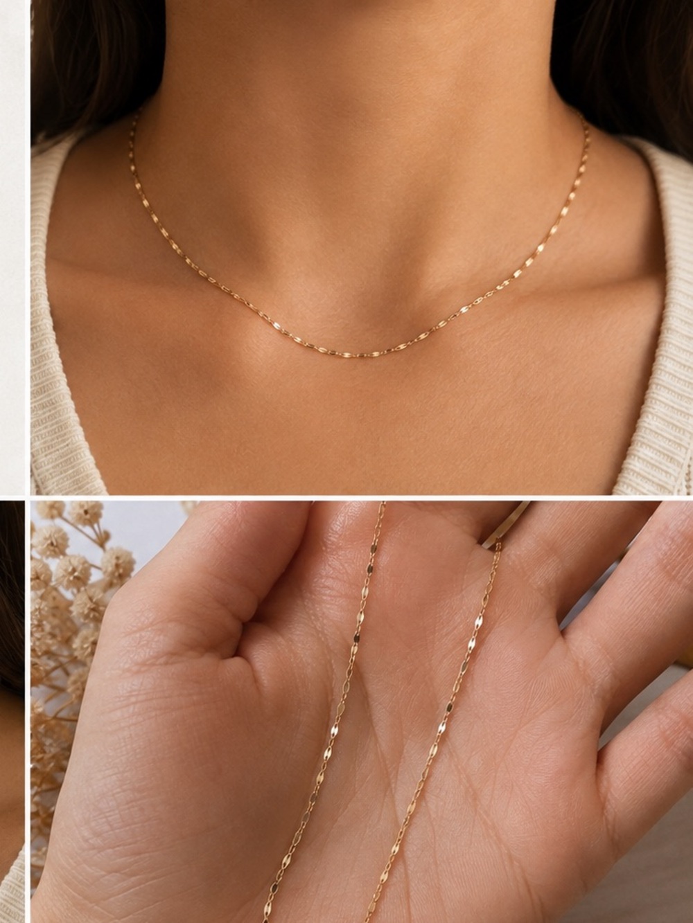 10K Solid Gold Mirror Link Chain 16 Inch 1.3mm New In Box Yellow Gold